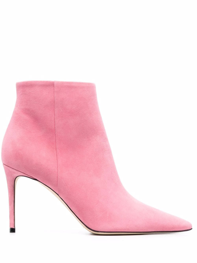 Scarosso X Brian Atwood Anya Suede Ankle Boots In Pink - Suede