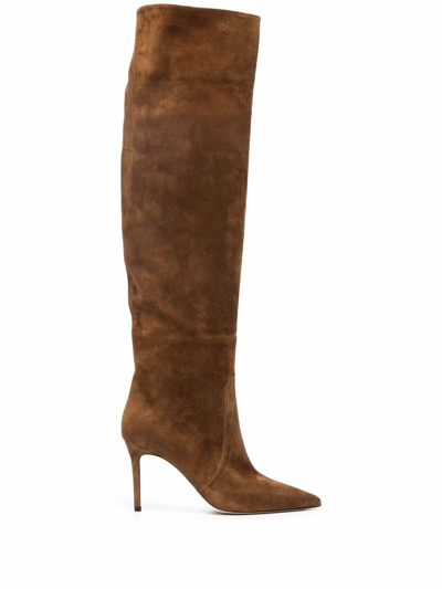 Scarosso X Brian Atwood Carra Suede Boots In Tobacco Suede