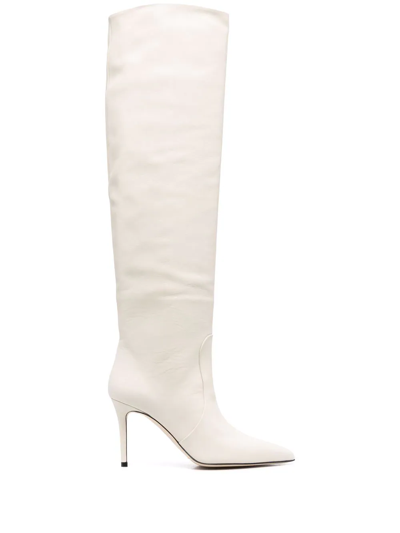 Scarosso X Brian Atwood Carra Leather Boots In Beige Calf