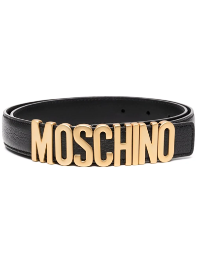 Moschino Leather Logo Belt In Black