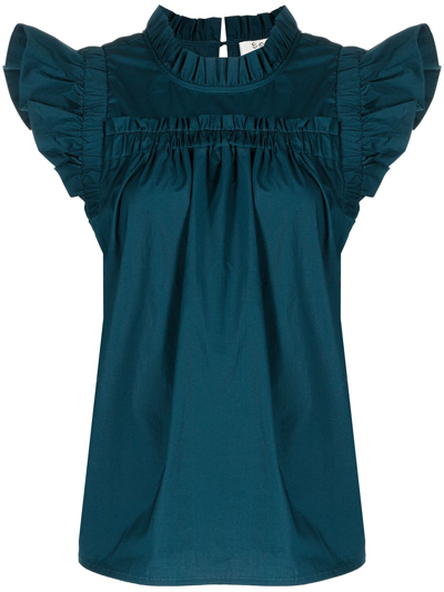 Sea Sleeveless Ruffle Blouse In Grün