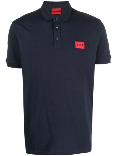 Hugo Cotton-piqu Polo Shirt With Logo Label- Dark Blue Men's Polo Shirts Size 2xl