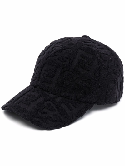 Fendi Logo-jacquard Cotton-blend Fleece Baseball Cap In Black