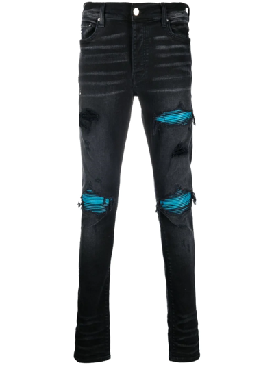 Amiri Mid-rise Distressed Skinny Jeans In Schwarz