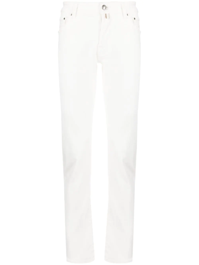 Jacob Cohen Logo-patch Slim-cut Trousers In White