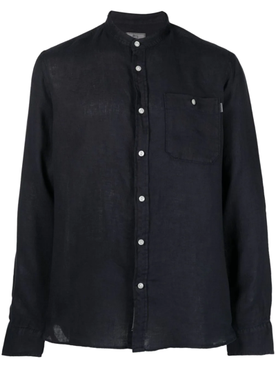 Woolrich Band Collar Button-up Shirt In Blue