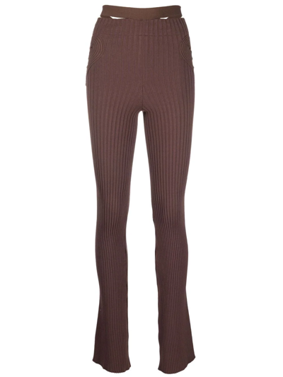 Andreädamo Fishnet Knit Pants With Cut-out Belt In Brown