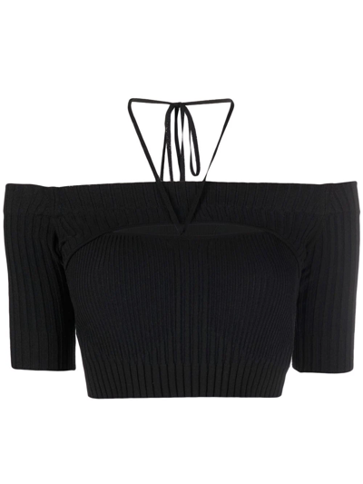 Andreädamo Andreadamo Cropped Ribbed-knit Top In Black