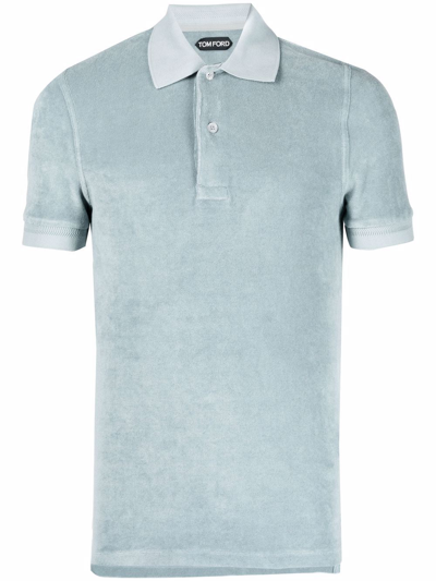 Tom Ford Logo Embroidery Cotton Polo Shirt In Gray