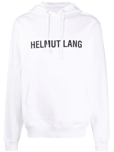 Helmut Lang Logo-print Drawstring Hoodie In White And Black