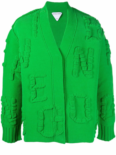 Bottega Veneta Alphabet Jacquard Heavyweight Cardigan In Green