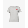 Comme Des Garçons Play Double Heart-embroidered Cotton-jersey T-shirt In Grey