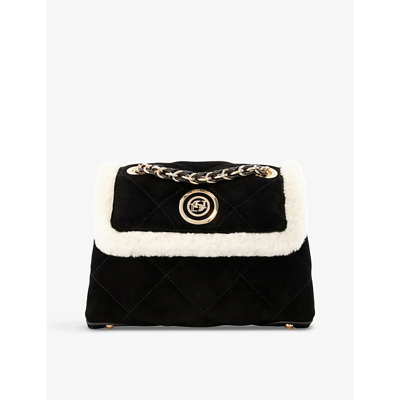 Dune Duchess Quilted Faux Shearling-trimmed Suede Cross-body Bag In Black-suede