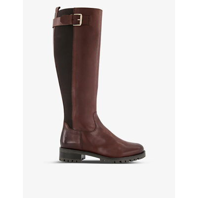 Dune Trend Leather Knee-high Riding Boots In Brown-leather