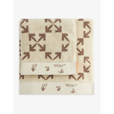 Off-white Creme Taupe Arrow-embroidered Cotton Towel Set