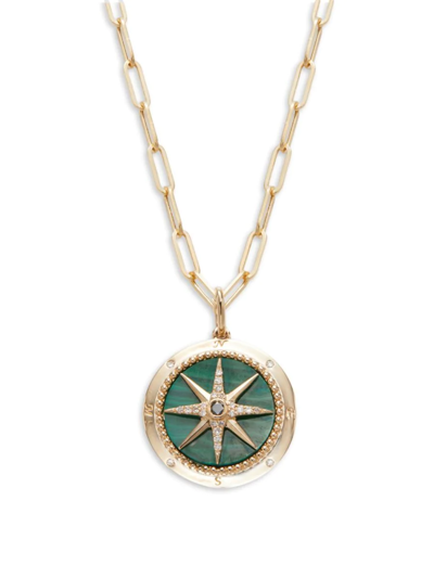 Effy Women's 14k Yellow Gold, Malachite & Black Diamond Star Burst Pendant Necklace