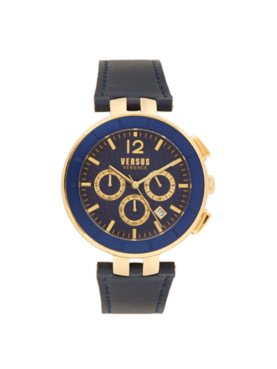 Versus Men's 44mm Goldtone Ip Stainless Steel Chronograph & Leather Strap Watch In Blue