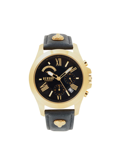 Versus Men's 44mm Ip Goldtone Stainless Steel Chronograph Leather Strap Watch In Black