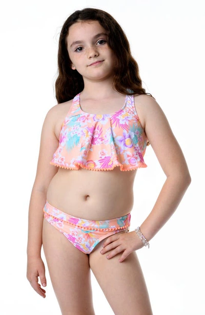 Hobie Kids' Island Two-piece Swimsuit In Neon Orange Washed