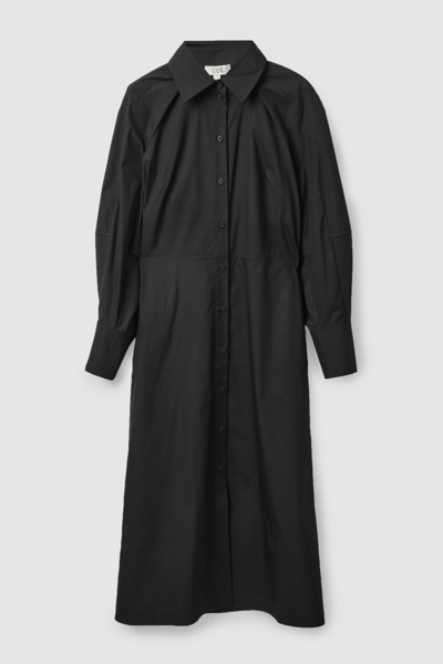 Cos Waisted Midi Shirt Dress In Black