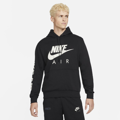 Nike Air Men's Brushed-back Fleece Pullover Hoodie In Black,light Bone