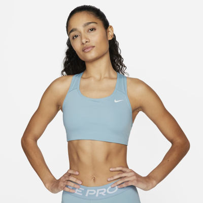 Nike Swoosh Women's Medium-support Non-padded Sports Bra In Blue