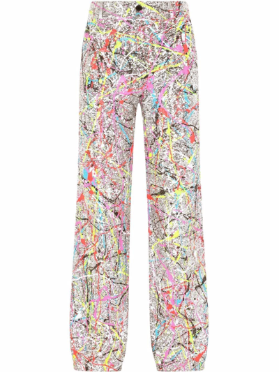 Dolce & Gabbana Paint Splatter Wide Leg Suit Trousers In Silber