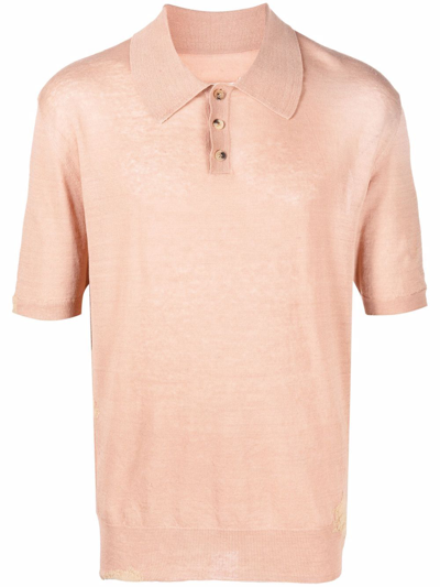 Maison Margiela Pale Pink Linen-alpaca-wool Blend Polo Shirt In Salmone