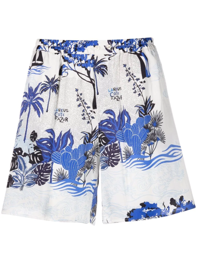 Laneus Côte D'azur-motif Elasticated-waist Bermuda Shorts In White
