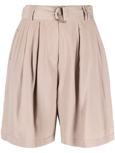 Max & Moi High-waisted Pleated Shorts In Neutrals