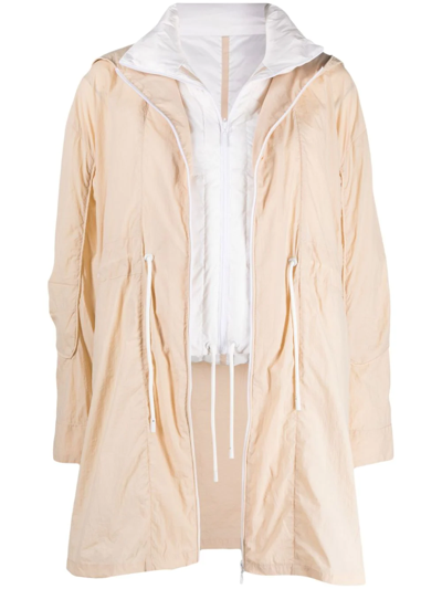 Max & Moi Layered-design Hooded Parka In Nude