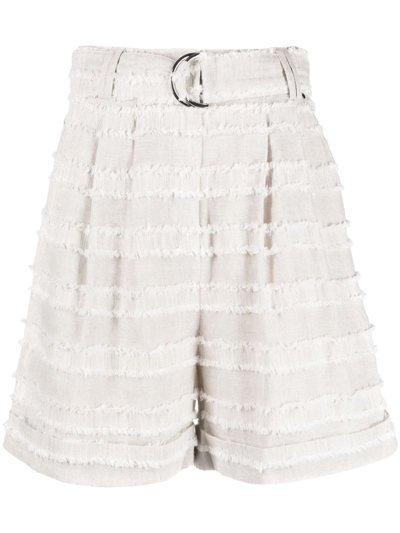 Max & Moi Fray-detailed High-waisted Shorts In Neutrals