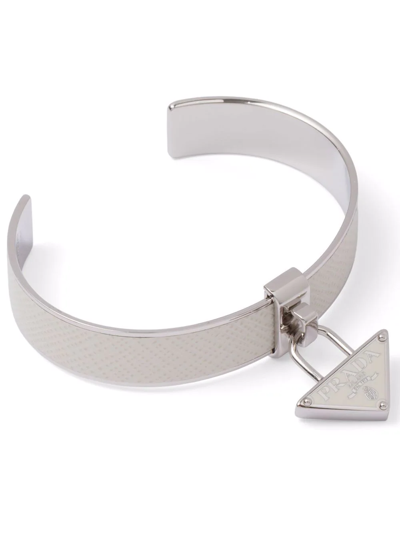 Prada Metal And Saffiano Leather Bracelet In Silber