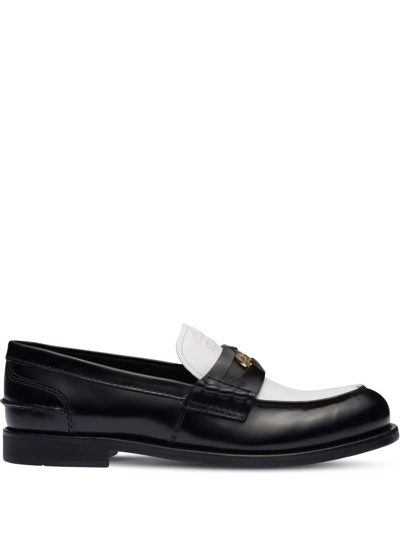 Miu Miu Two-tone Patent-leather Penny Loafers In Nero