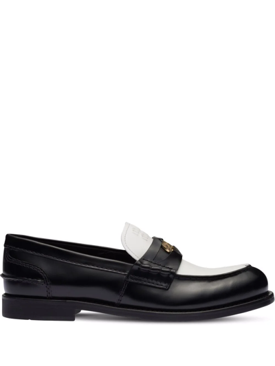 Miu Miu Two-tone Patent-leather Penny Loafers In Black