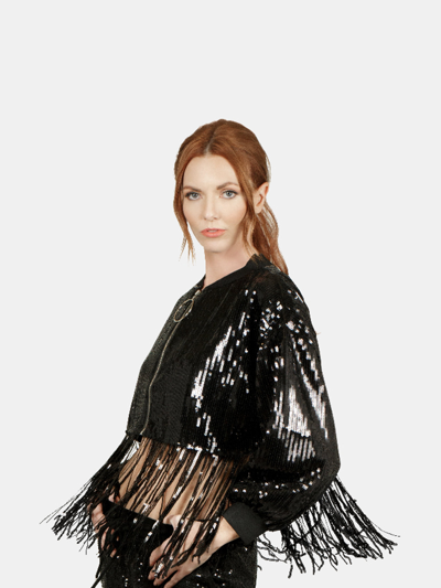 Nikki Lund Cherilyn Sequin Fringe Jacket In Black