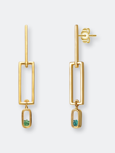 Rachel Glauber 14k Gold Plated Emerald Cubic Zirconia Drop Earrings In Gold-tone