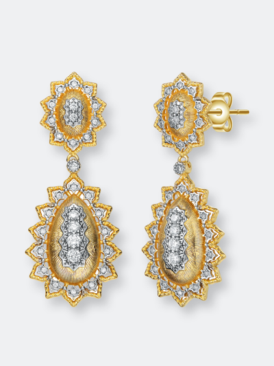 Rachel Glauber Rhodium And 14k Gold Plated Cubic Zirconia Drop Earrings In Two-tone