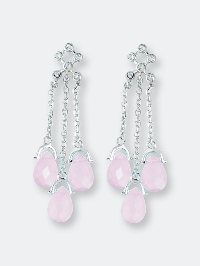 Genevive Sterling Silver Light Pink Cubic Zirconia Three Strand Drop Earrings
