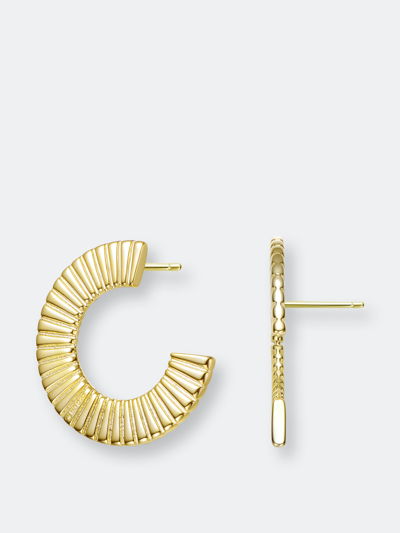 Rachel Glauber 14k Gold Plated Ribbed Open Circle Drop Earrings In Gold-tone