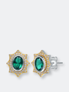 RACHEL GLAUBER RACHEL GLAUBER RACHEL GLAUBER RHODIUM AND 14K GOLD PLATED EMERALD CUBIC ZIRCONIA STUD EARRINGS