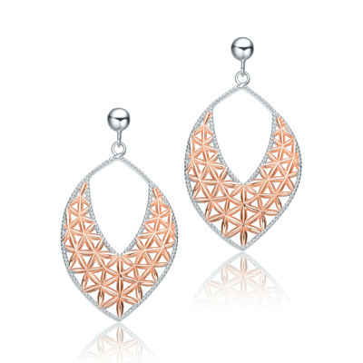 Genevive Classy Sterling Silver Two-tone Dangling Earrings In Pink