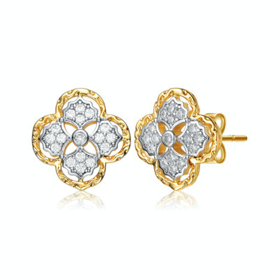 Rachel Glauber 14k Gold Plated And Cubic Zirconia Floral Stud Earrings In Two-tone
