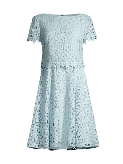 Shani Short-sleeve Popover Lace Dress In Dusty Blue