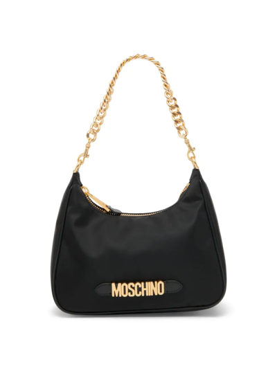 Moschino Nylon Hobo Bag With Logo In Black