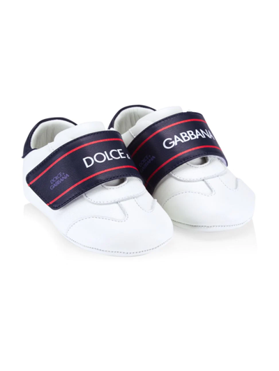 Dolce & Gabbana Baby's Logo Leather Trainers In White Blue