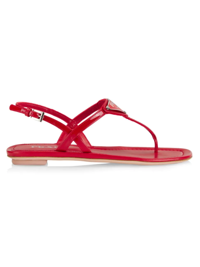 Prada Leather Logo Sandals In Rosso