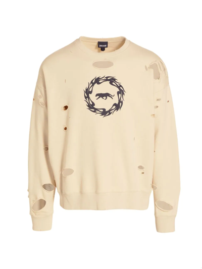 Just Cavalli Distressed Graphic-print Sweatshirt In Ivory