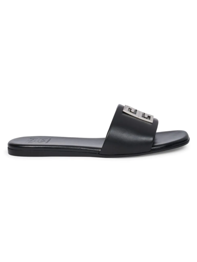 Givenchy 4g Lambskin Medallion Flat Sandals In Black