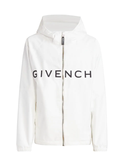 Givenchy Men's Logo Hooded Wind-resistant Jacket In White